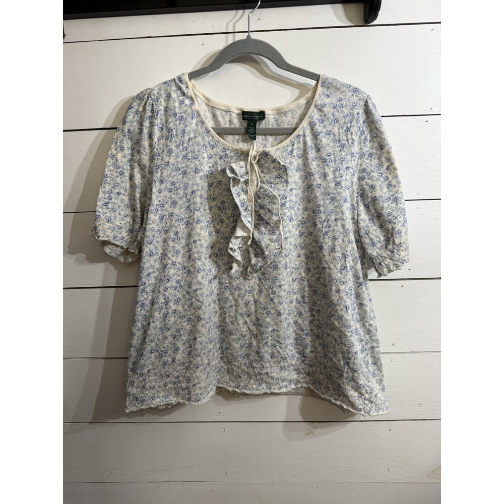 VTG Ralph Lauren Blue White Floral Short Sleeve Shirt Sz XL